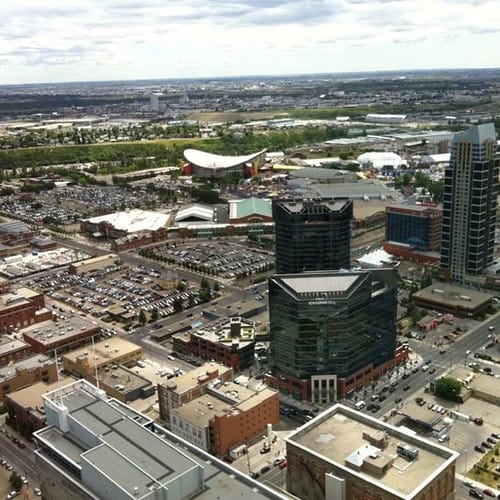 The view of Stampede Park from the Calgary Tower