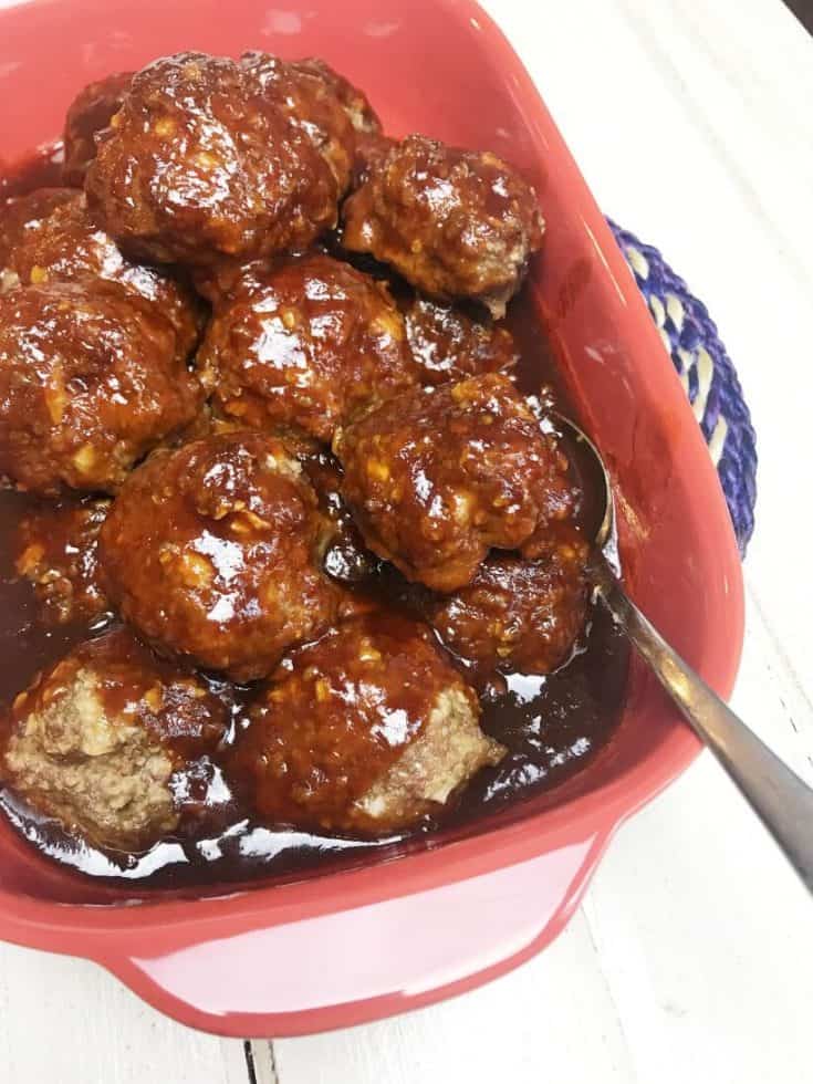 Honey Garlic Meatballs in a red dish