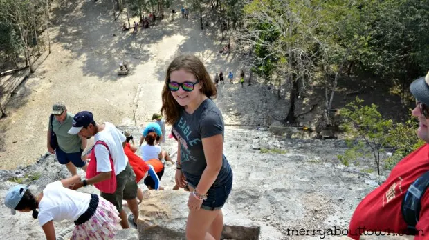 Climbing down from the Coba Pyramid