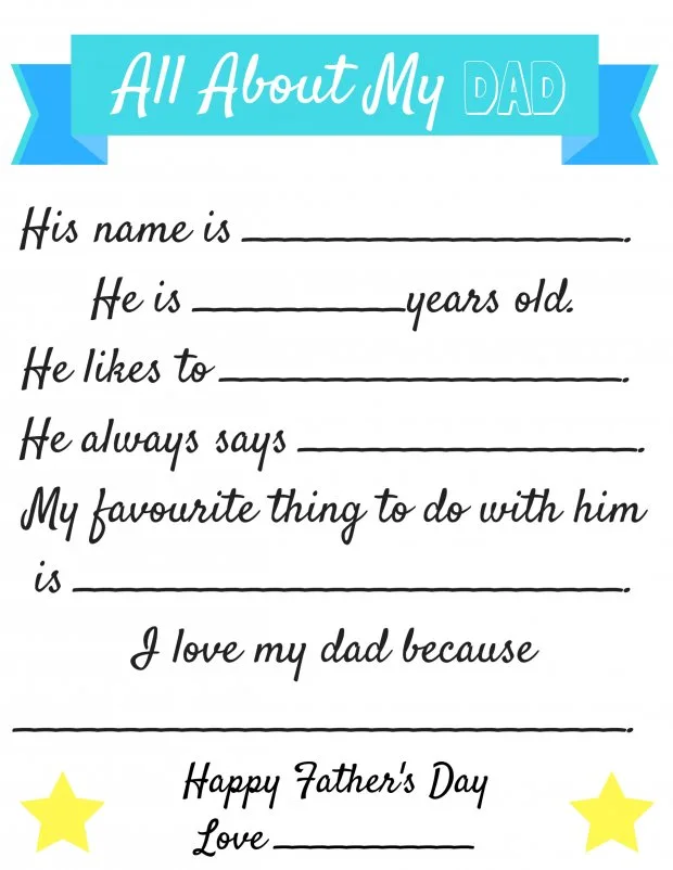 All About My Dad Printable