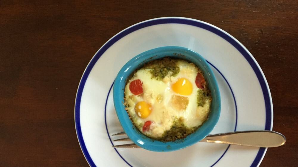 Pesto and Boursin Baked Eggs