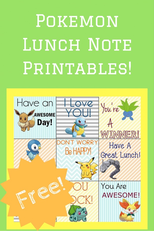Free Pokemon Printable Lunch Notes!