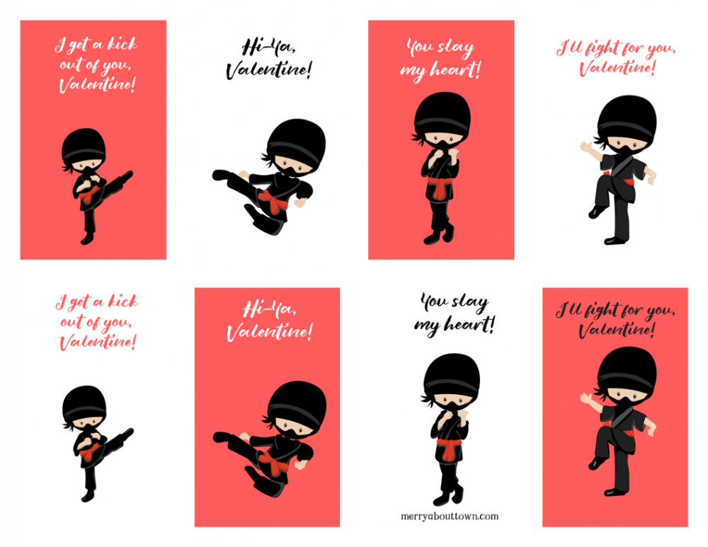 Free Printable Valentine Cards - Ninjas - Merry About Town