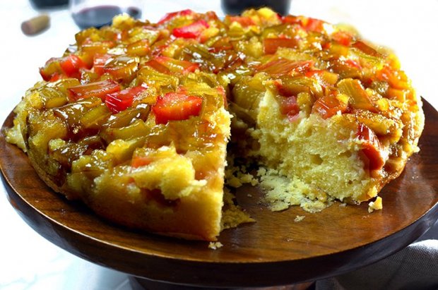 Rhubarb-Upside-Down-Cake-Recipe-on-Platter-Talk-1