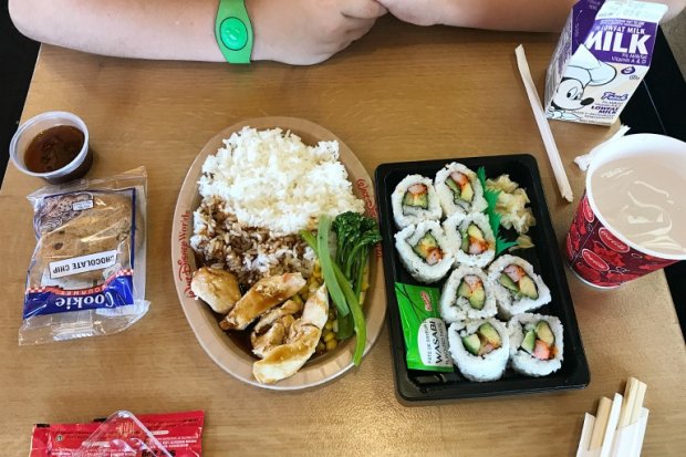 Chicken Teriyaki and sushi at the Japanese Pavilion in Epcot