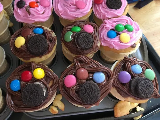 Adopt a Puppy Party cupcakes made in ice cream cones