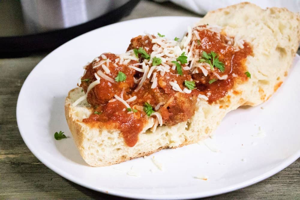 Easy Meatball Sauce from Scratch in the Instant Pot on a bun