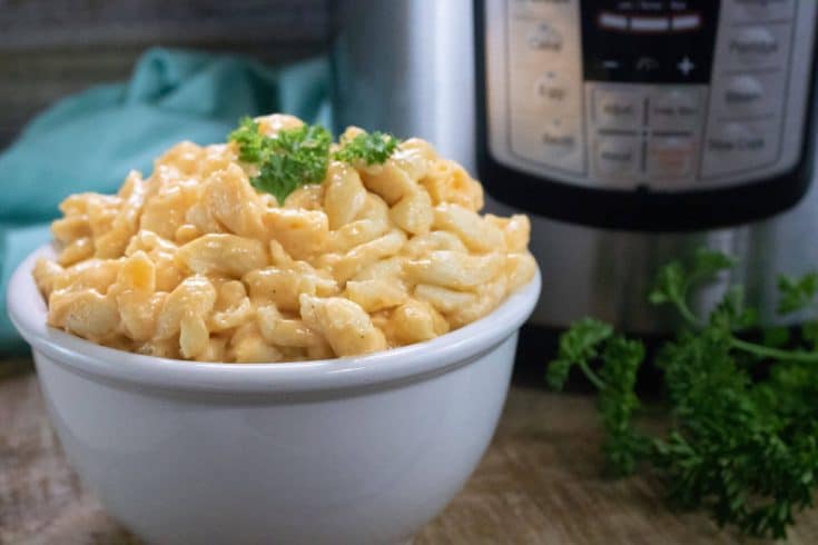 Instant Pot Macaroni and cheese in a white bowl