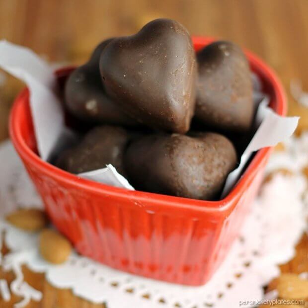 Dark Chocolate Toasted Almond and Coconut Hearts