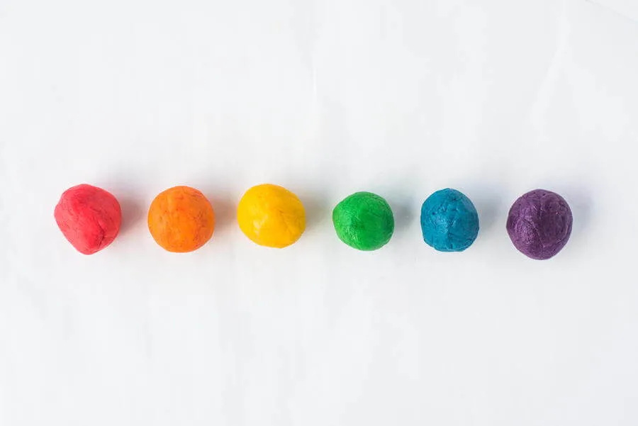 rainbow cookie dough divided by color