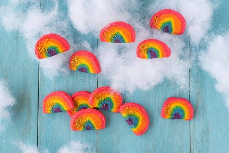 rainbow cookies on cotton clouds