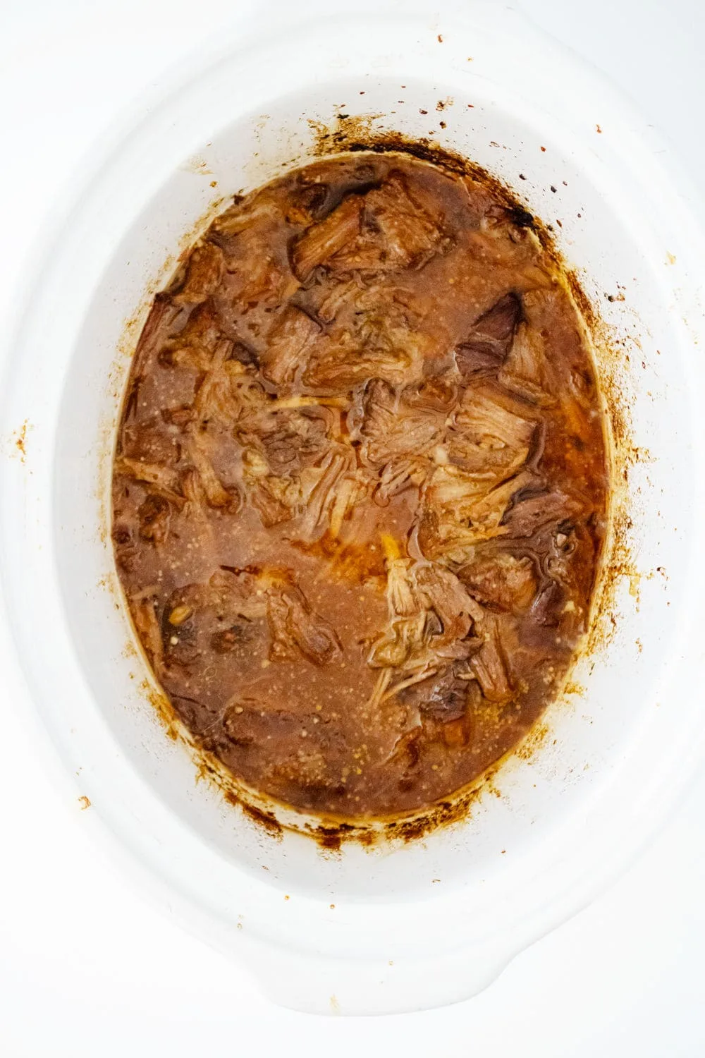 Shredded beef in crockpot ready to serve