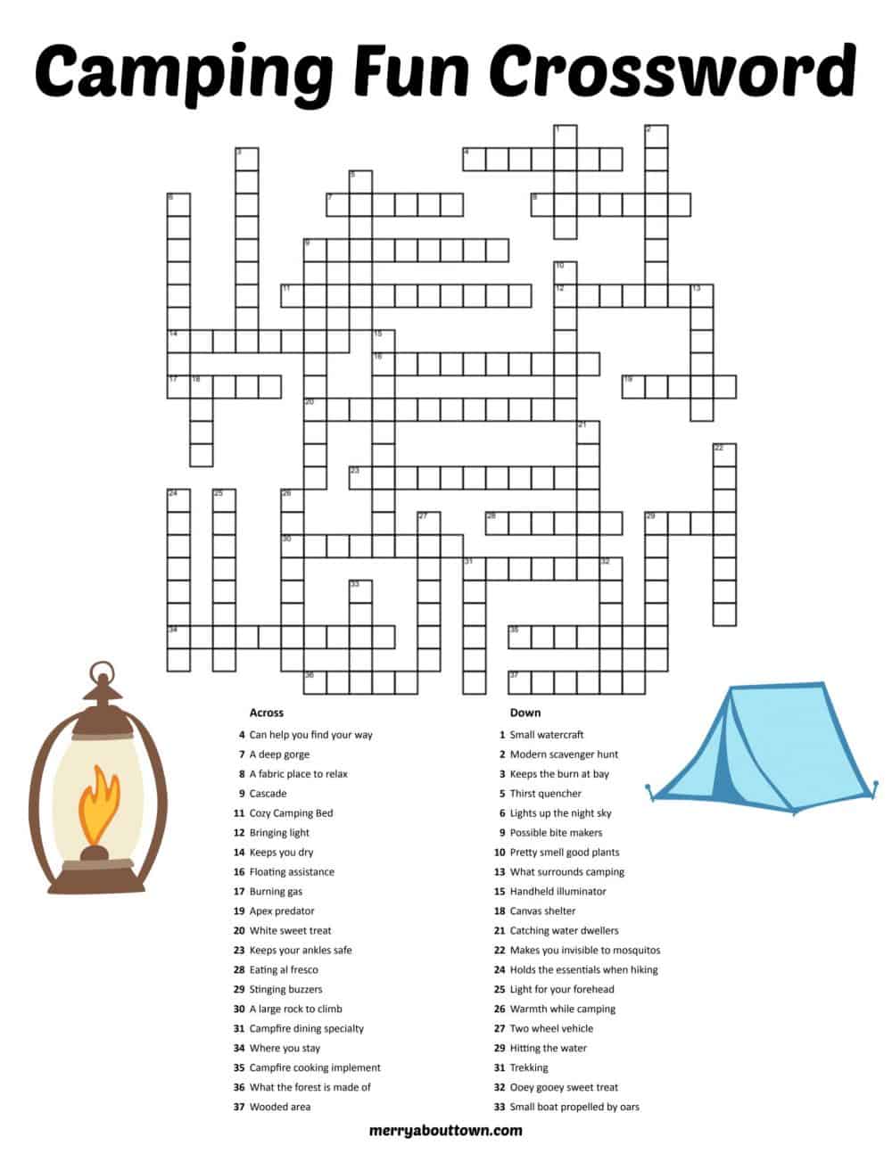 Camping Activities for Kids - Printable camping fun crossword