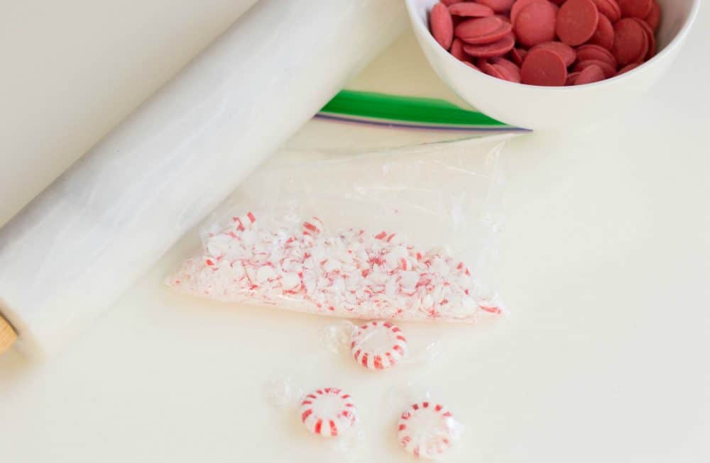 Crushing peppermint candies for candy truffles