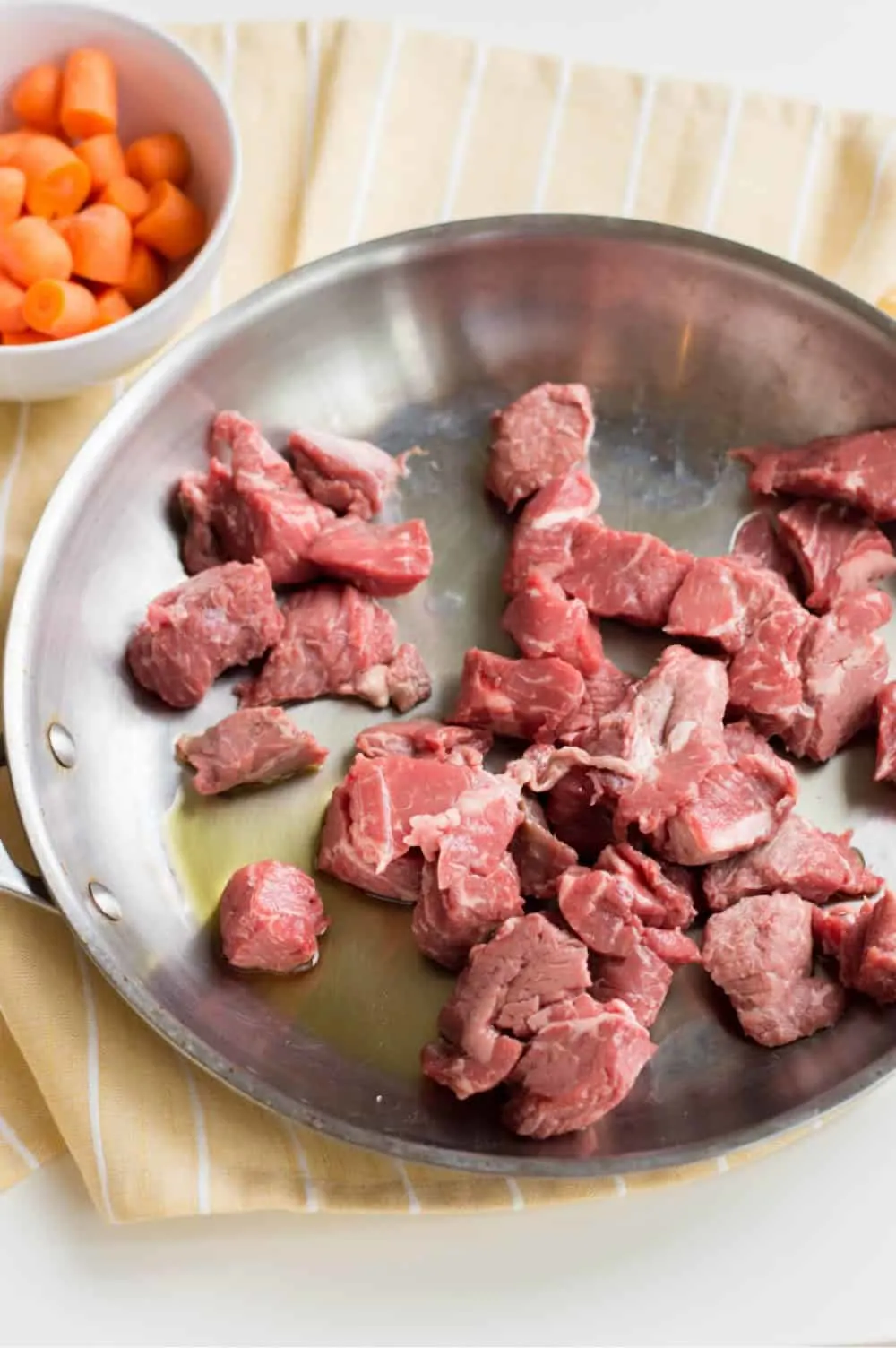 browning beef for beef and barley stew