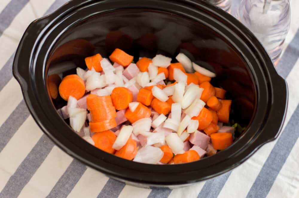 put onions on top of other ingredients in crock pot