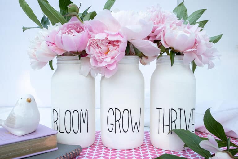 Chalk Painted Mason Jars with Peonies