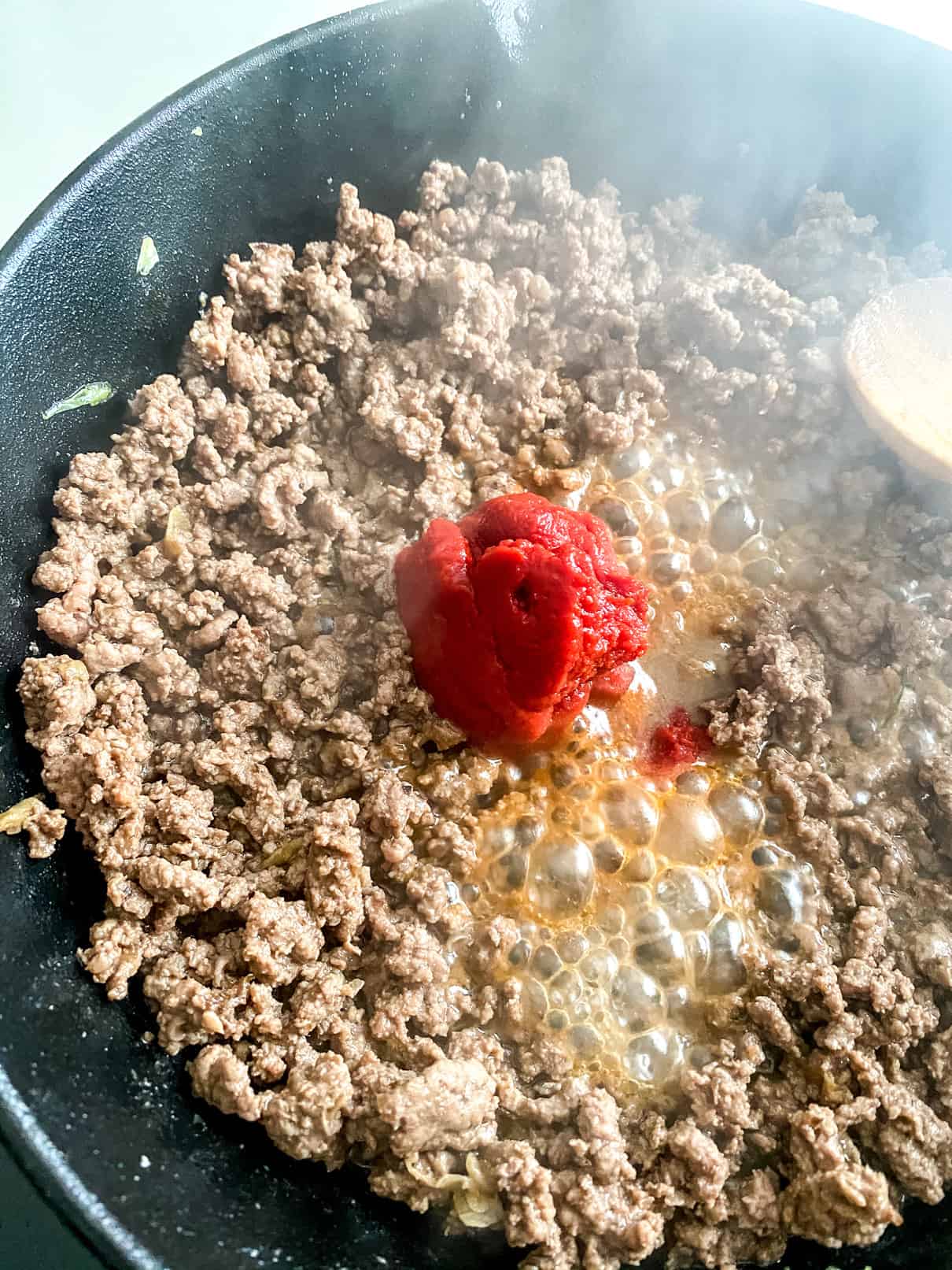 Cooking ground sirloin as a part of the filling for Irish Meat Pies