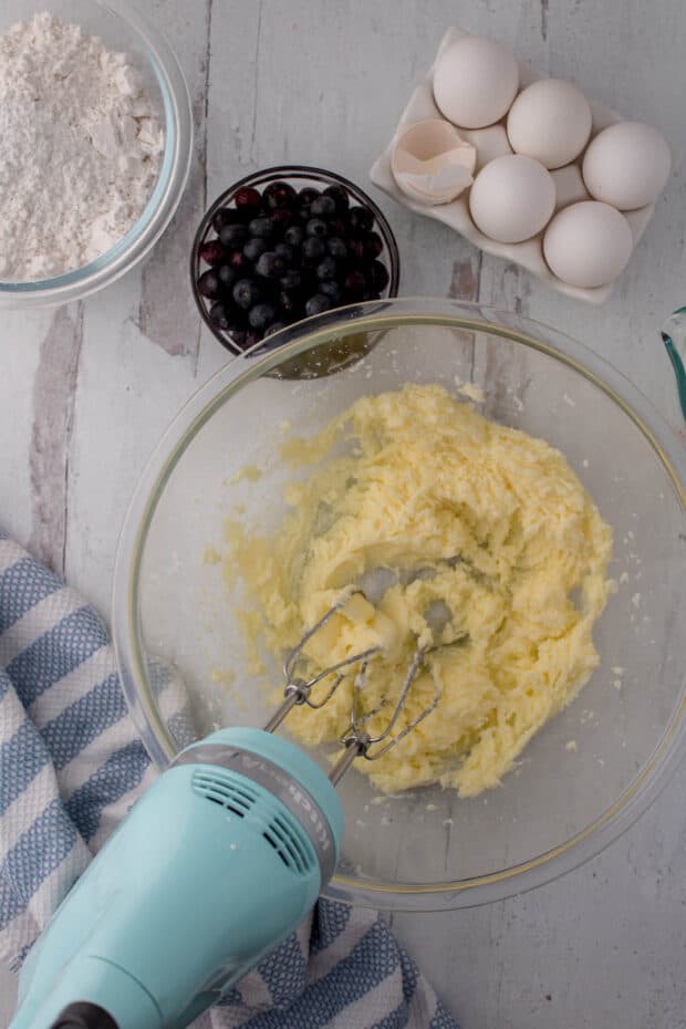 Sugar and butter creamed with an electric mixer