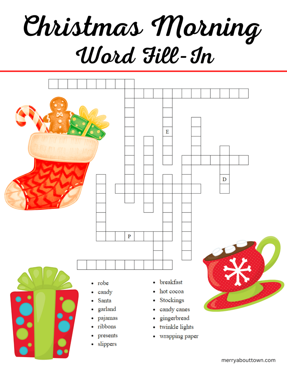 Christmas morning themed word fill-in