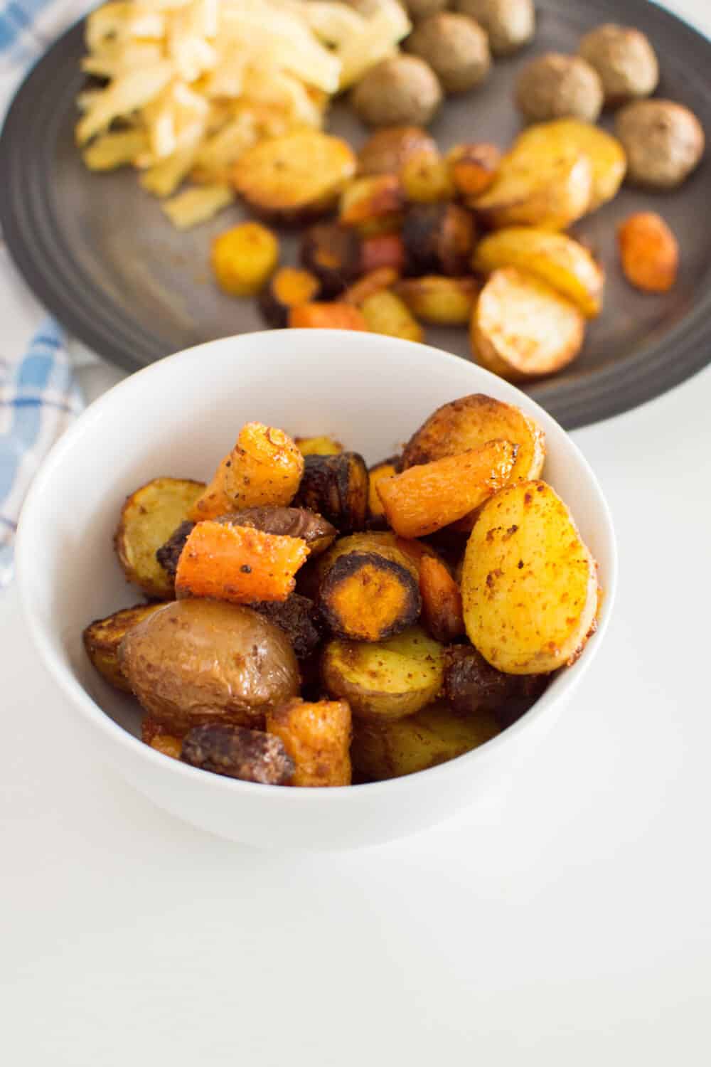 A bowl of roasted vegetables, prepared in the air fryer and ready for serving