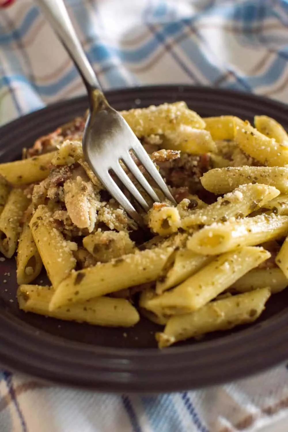 Busy weeknights call for Bacon and Chicken Pesto Pasta! This fragrant dish is a lifesaver - homemade with shortcuts for a delicious meal in minutes!