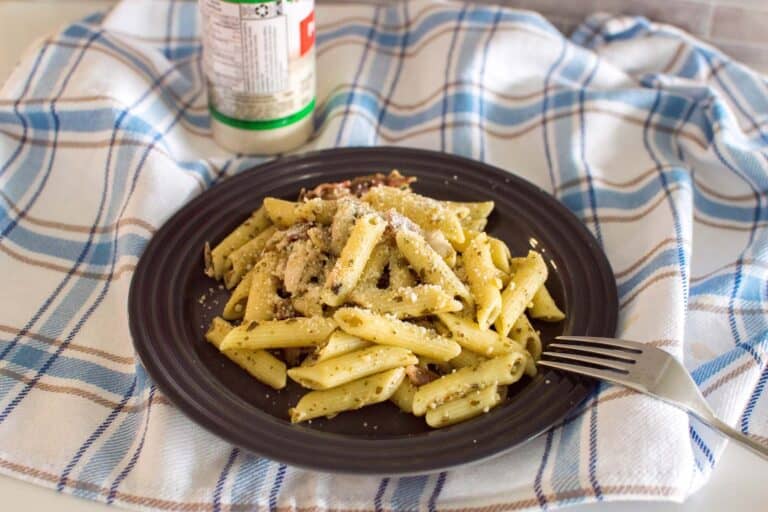 Busy weeknights call for Bacon and Chicken Pesto Pasta! This fragrant dish is a lifesaver - homemade with shortcuts for a delicious meal in minutes!