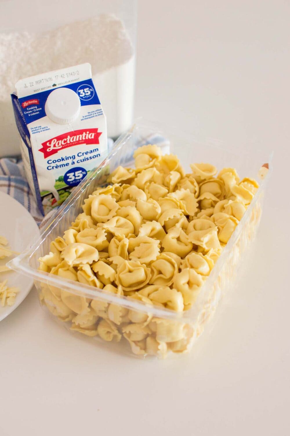 Close up shot of tortellini before it's been boiled