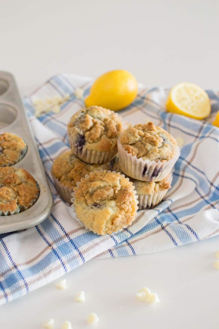 Bird's eye view of Lemon Blueberry White Chocolate Muffins