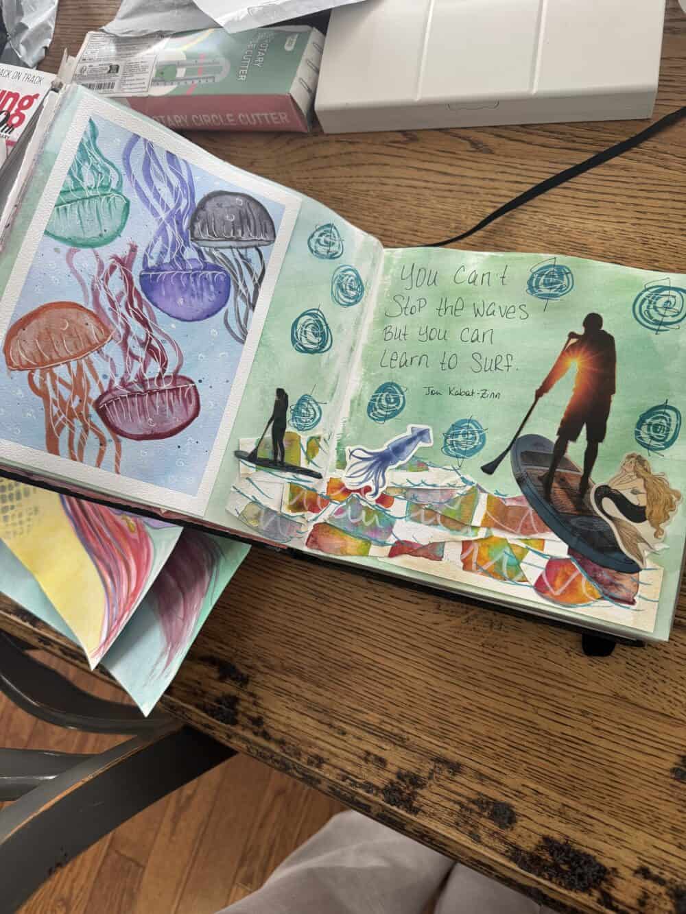 Art journal on a wooden table