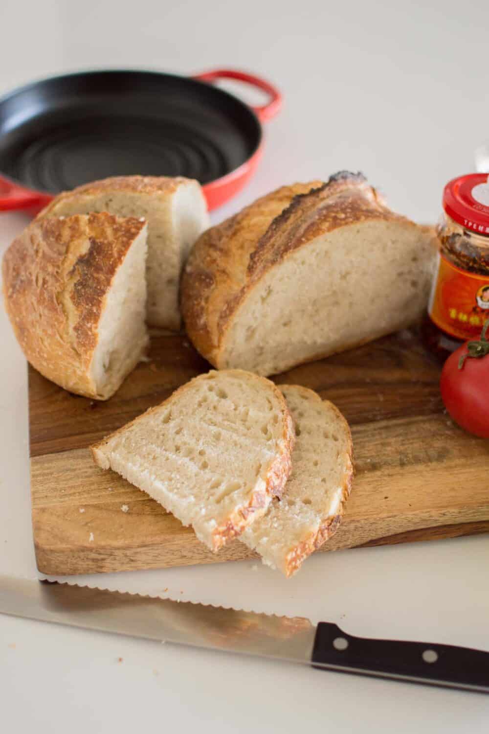 Sliced sourdough bread prepared for making a BLT sandwich