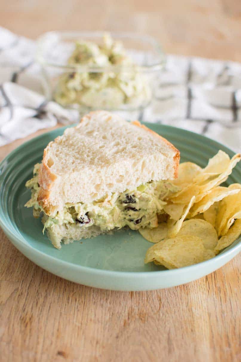 Avocado Ranch Chicken Salad Sandwich served for an easy lunch