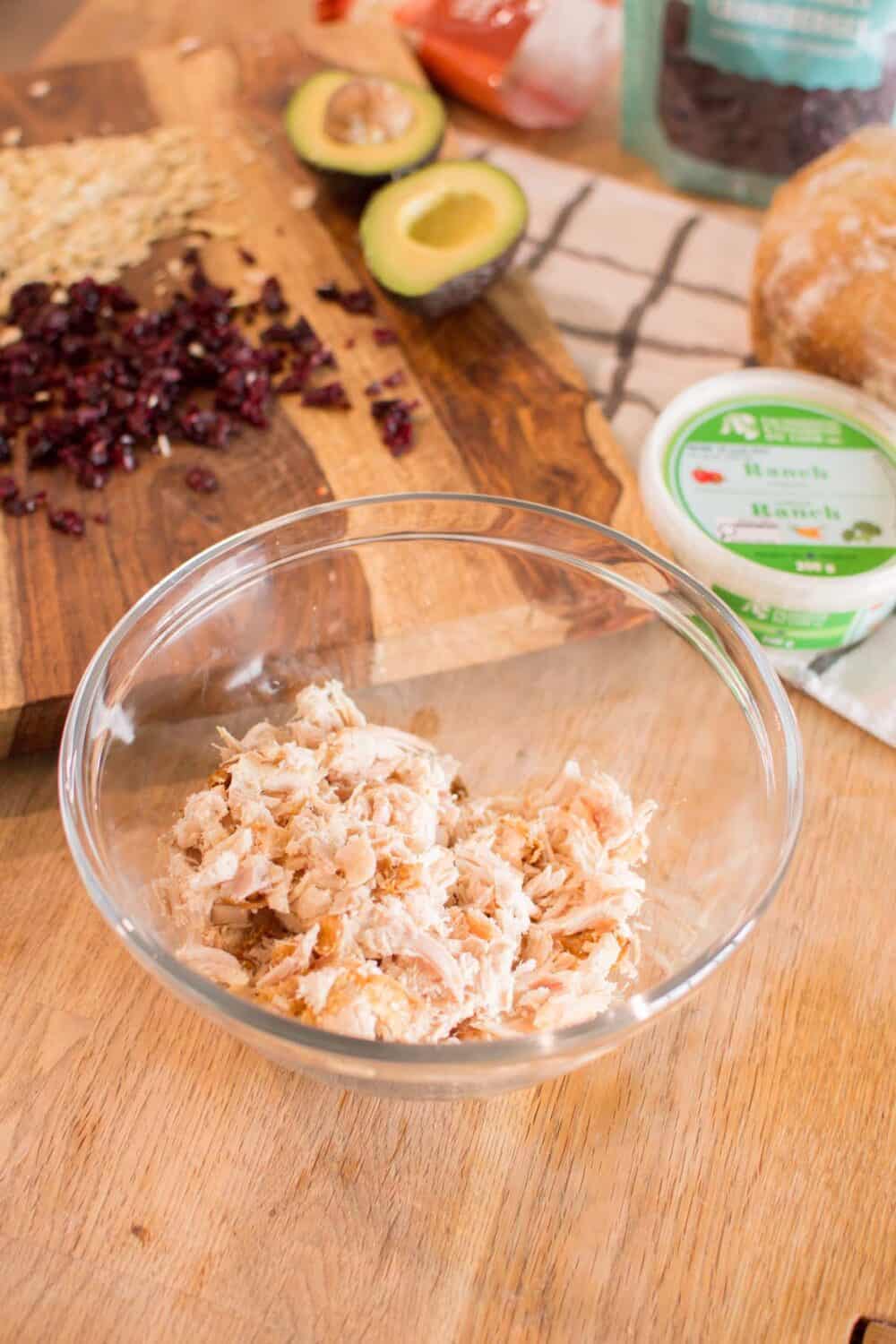 Shredded chicken in a bowl