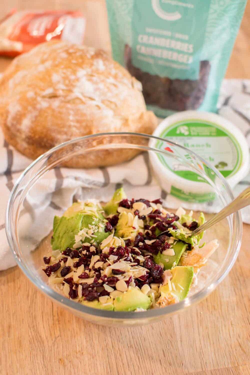 Homemade Avocado Ranch Chicken Salad ready for sandwiches