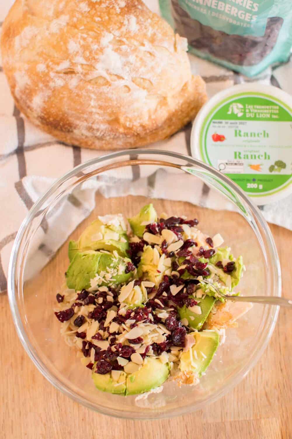 Homemade Avocado Ranch Chicken Salad ready for sandwiches
