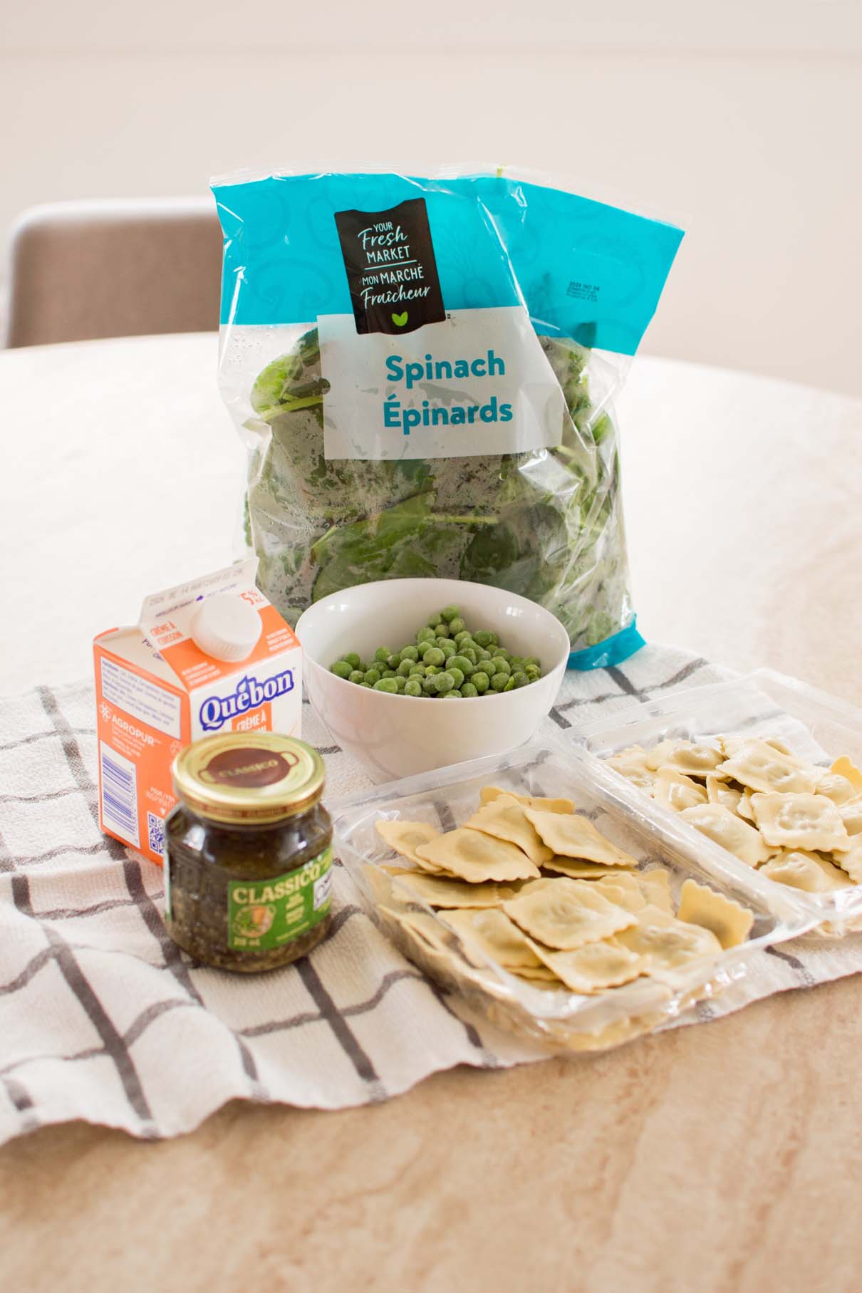 Ingredients for homemade Creamy Pesto Ravioli