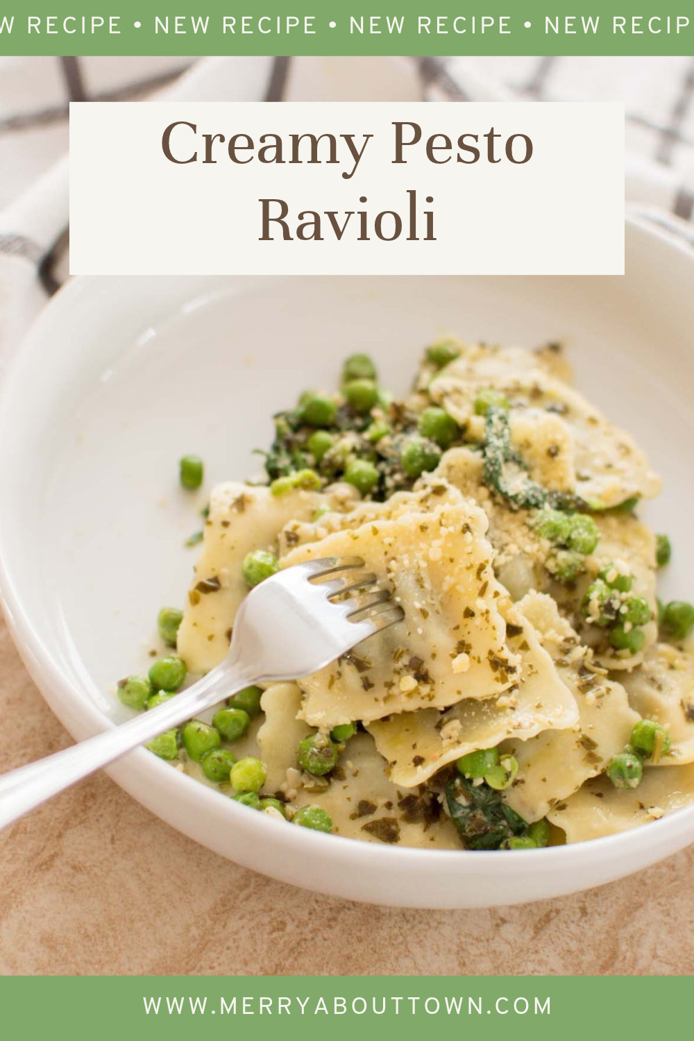 Need a quick and delicious dinner idea? This Creamy Pesto Ravioli is made with tender cheese ravioli, basil pesto, fresh spinach, sweet peas, and a touch of heavy cream. It's rich, flavorful, and comes together in approximately 20 minutes! Perfect for busy weeknights when you want an easy, comforting pasta recipe. Save this one for later!